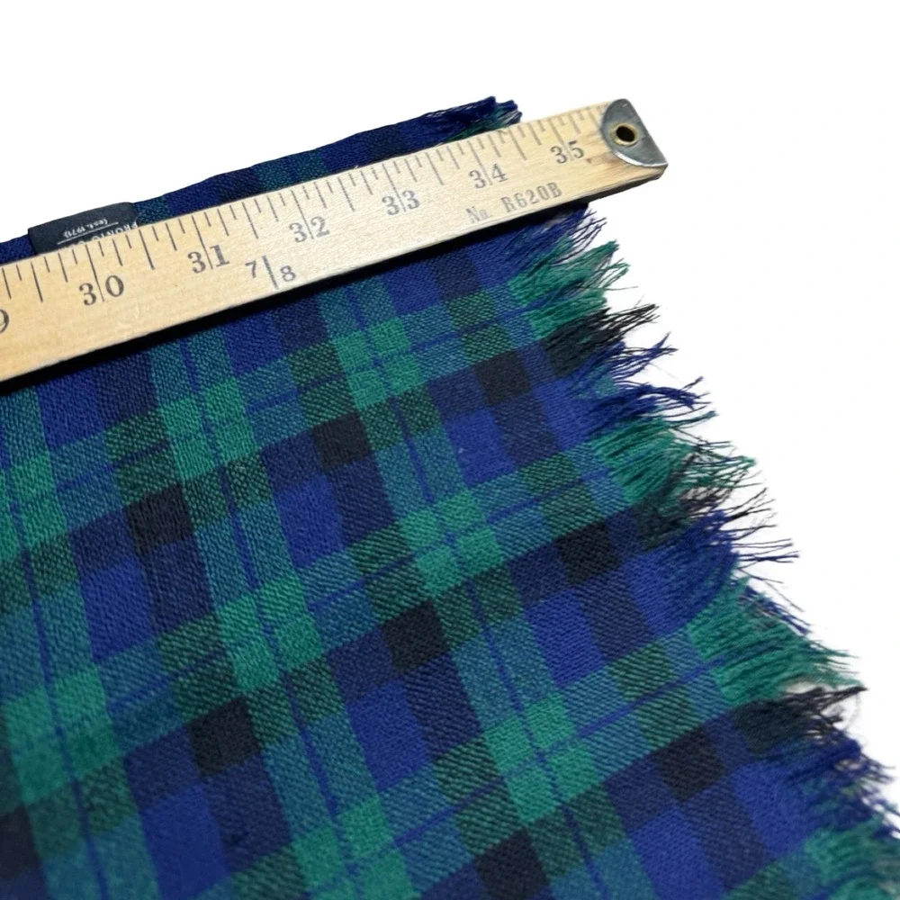 Pronto Uomo Scarf Mens OS Green Blue Plaid Good 100% Wool Black Watch Fringe
